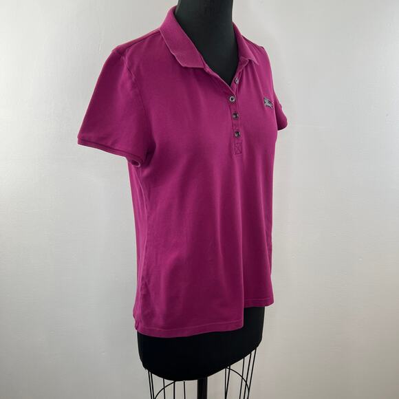Burberry Brit Women's Pink Magenta Short Sleeve Cotton Polo Shirt Metal Logo L - Picture 2 of 8